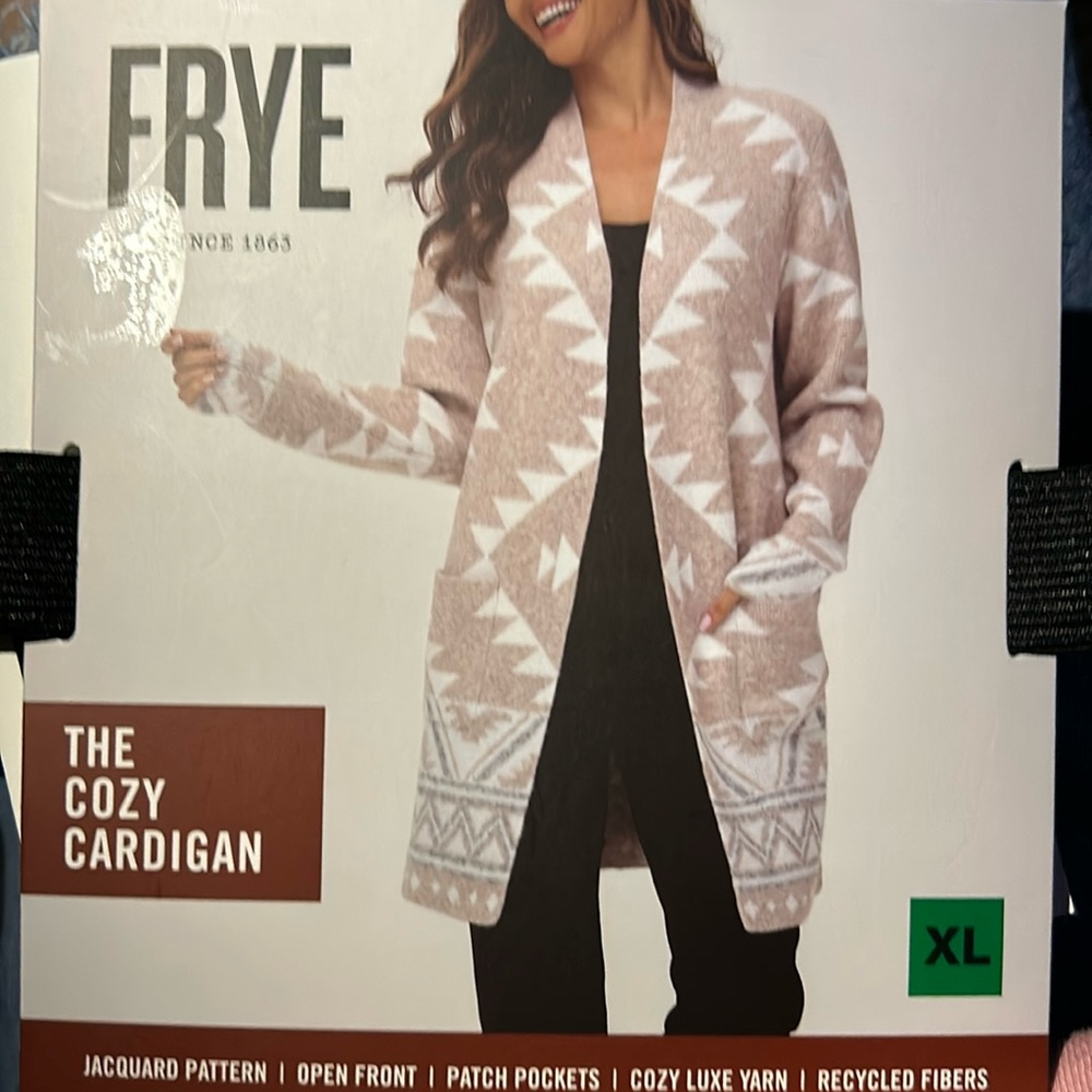 Frye Women’s Cardigan Jacquard Pattern Open Front Patch Pocket size XL
